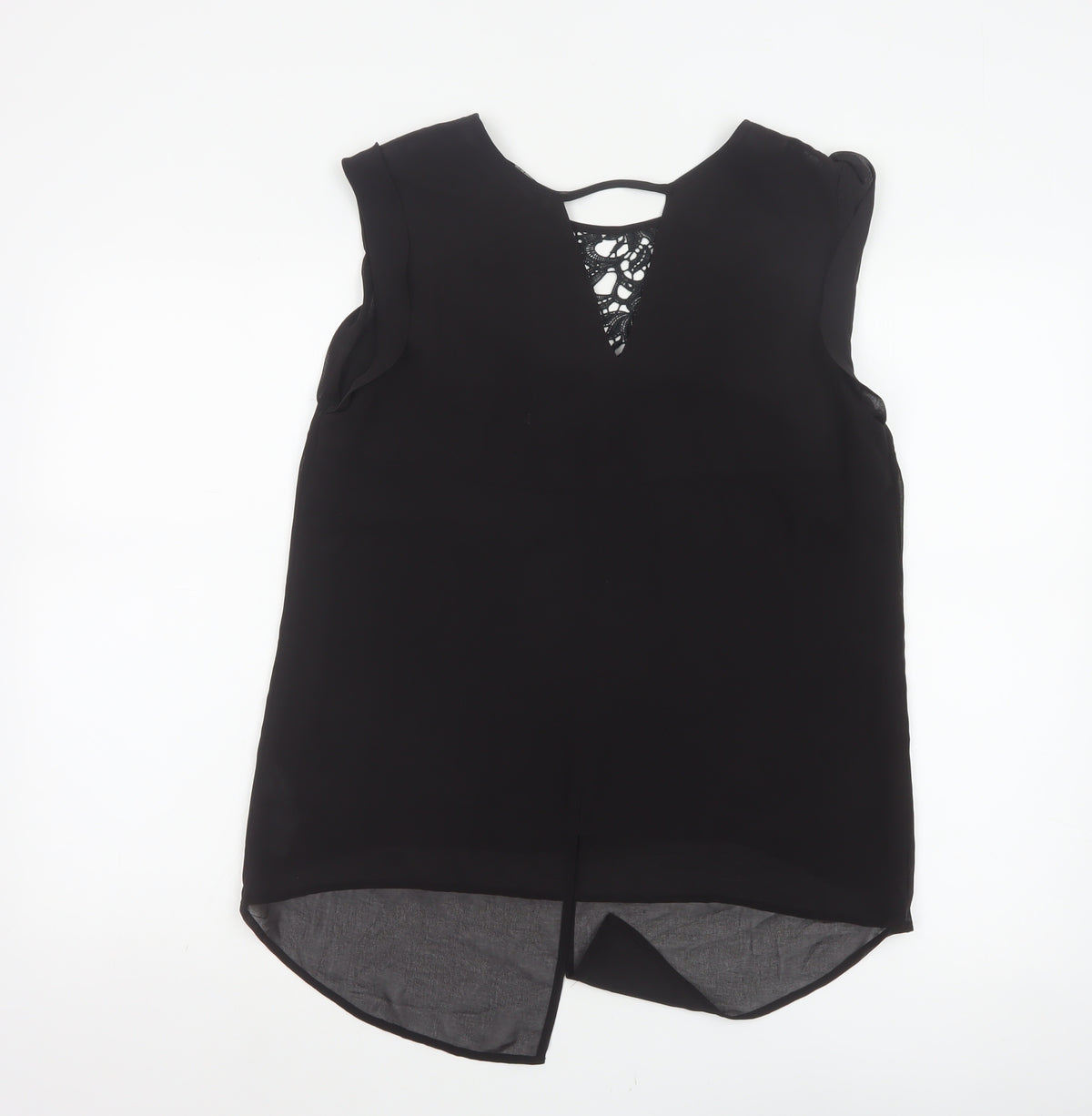 Oasis Women Black Size 12 Lace Yoke Sheer Tunic Blouse