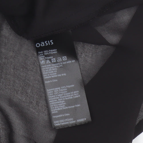 Oasis Women Black Size 12 Lace Yoke Sheer Tunic Blouse