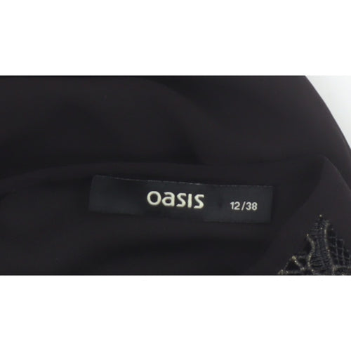 Oasis Women Black Size 12 Lace Yoke Sheer Tunic Blouse