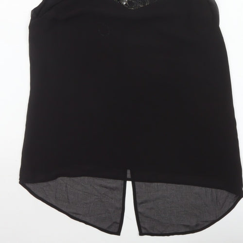 Oasis Women Black Size 12 Lace Yoke Sheer Tunic Blouse