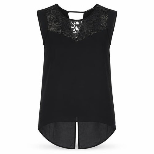 Oasis Women Black Size 12 Lace Yoke Sheer Tunic Blouse