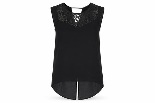 Oasis Women Black Size 12 Lace Yoke Sheer Tunic Blouse