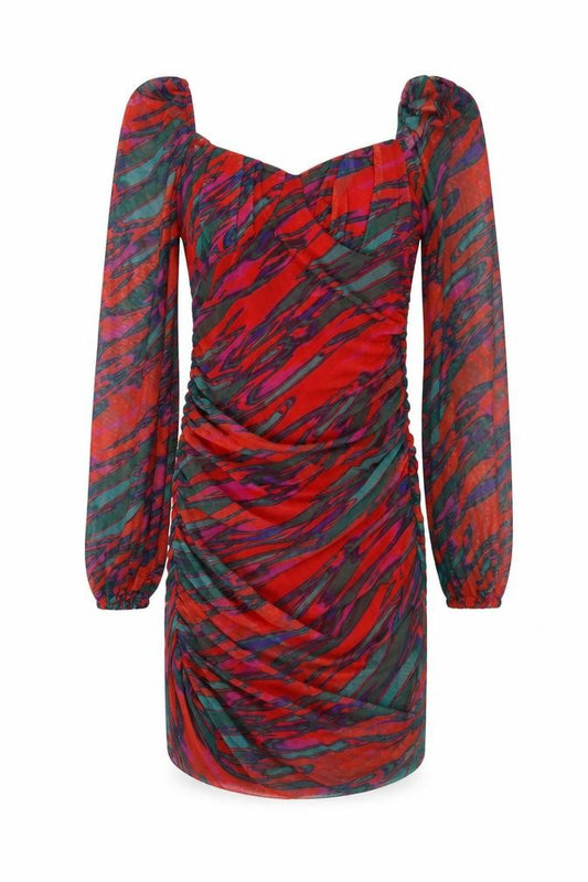 Front view of Quiz Women Multicoloured, size 10, Ruched Mesh Bodycon Party Dress