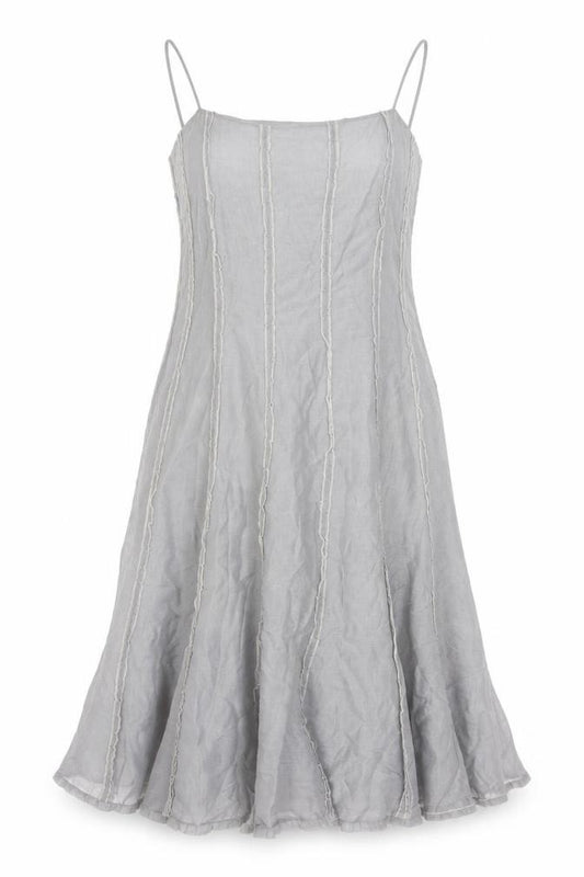 Front view of Phase Eight Women Grey UK 14 Long Silk Linen Ruffle Slip Dress