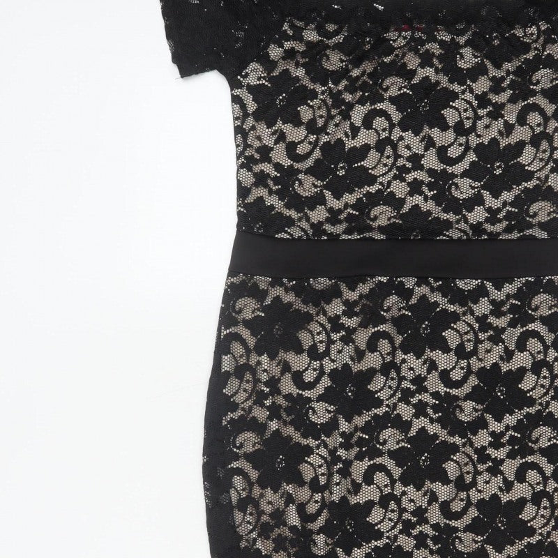 Boohoo Women Black UK 14 Floral Lace Bodycon Knee Party Dress