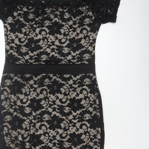 Boohoo Women Black UK 14 Floral Lace Bodycon Knee Party Dress