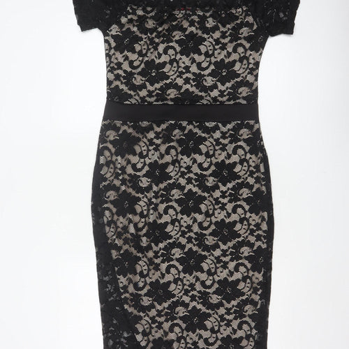 Boohoo Women Black UK 14 Floral Lace Bodycon Knee Party Dress