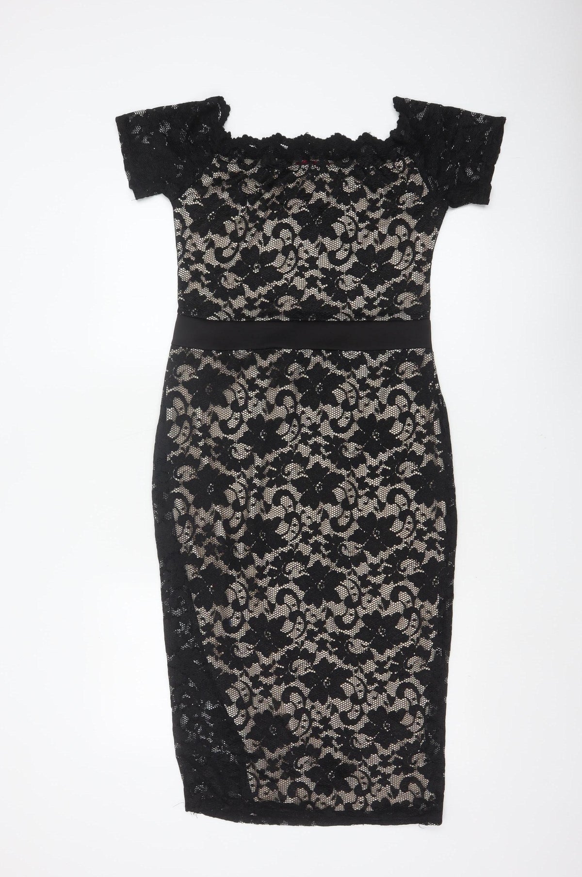 Boohoo Women Black UK 14 Floral Lace Bodycon Knee Party Dress