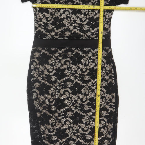 Boohoo Women Black UK 14 Floral Lace Bodycon Knee Party Dress