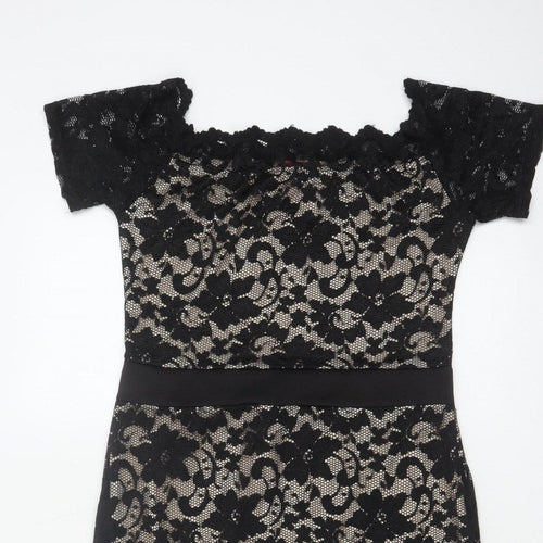 Boohoo Women Black UK 14 Floral Lace Bodycon Knee Party Dress