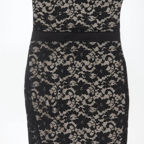 Boohoo Women Black UK 14 Floral Lace Bodycon Knee Party Dress