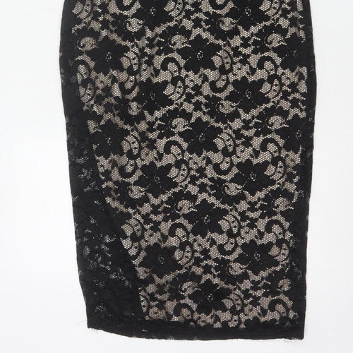 Boohoo Women Black UK 14 Floral Lace Bodycon Knee Party Dress