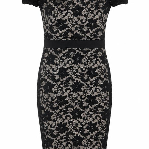 Boohoo Women Black UK 14 Floral Lace Bodycon Knee Party Dress