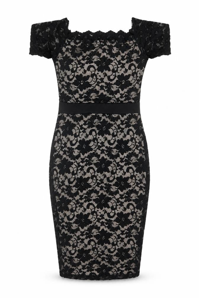 Boohoo Women Black UK 14 Floral Lace Bodycon Knee Party Dress