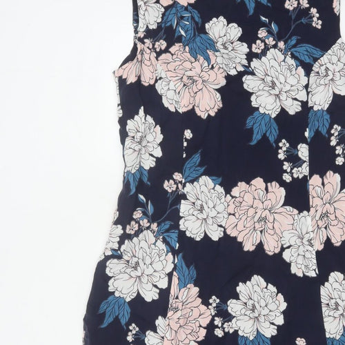Laura Ashley Women Navy Floral A-Line Long Dress UK 14 Sleeveless