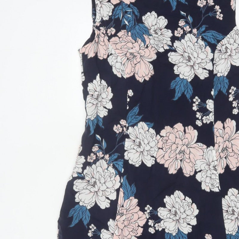 Laura Ashley Women Navy Floral A-Line Long Dress UK 14 Sleeveless