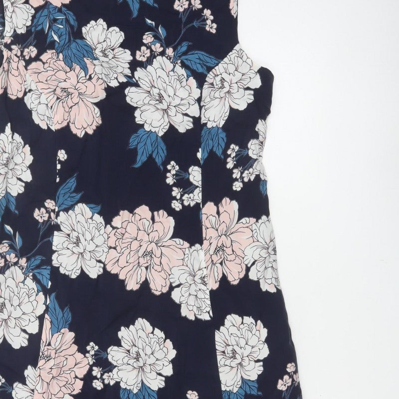 Laura Ashley Women Navy Floral A-Line Long Dress UK 14 Sleeveless