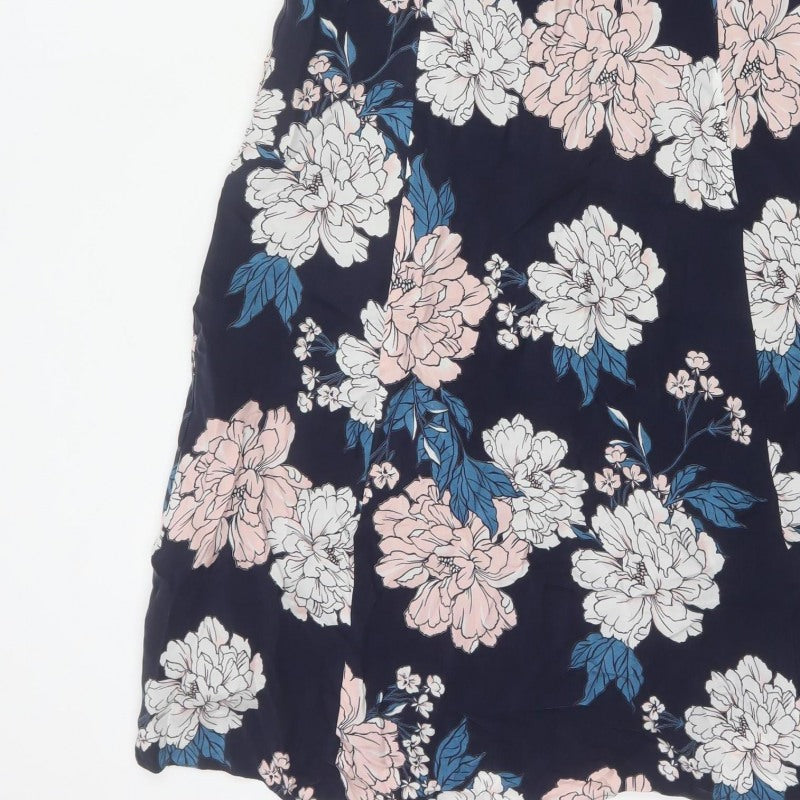 Laura Ashley Women Navy Floral A-Line Long Dress UK 14 Sleeveless