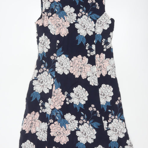 Laura Ashley Women Navy Floral A-Line Long Dress UK 14 Sleeveless