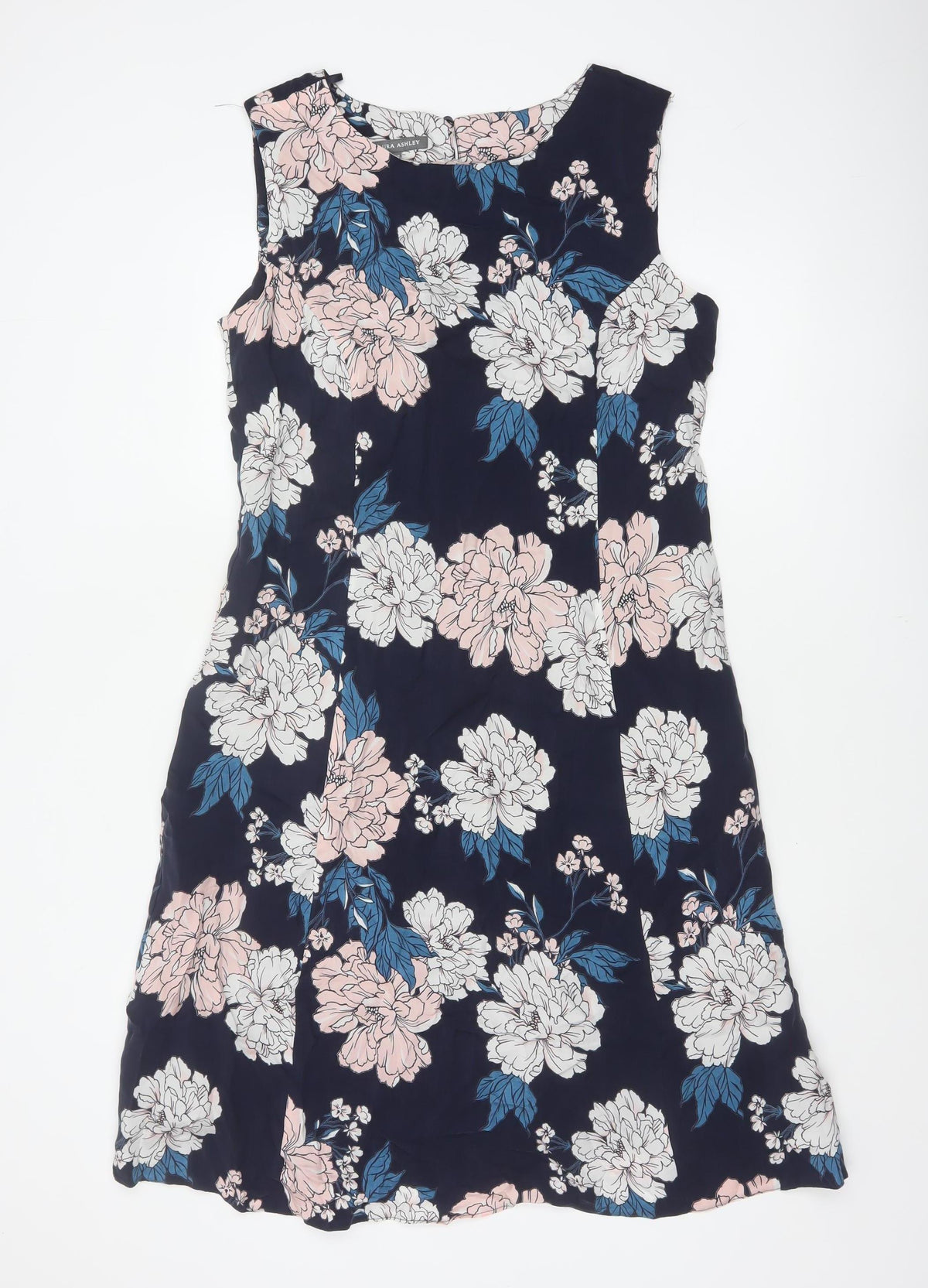 Laura Ashley Women Navy Floral A-Line Long Dress UK 14 Sleeveless