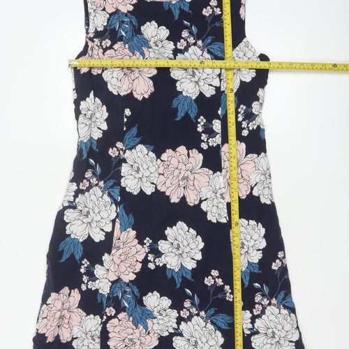 Laura Ashley Women Navy Floral A-Line Long Dress UK 14 Sleeveless