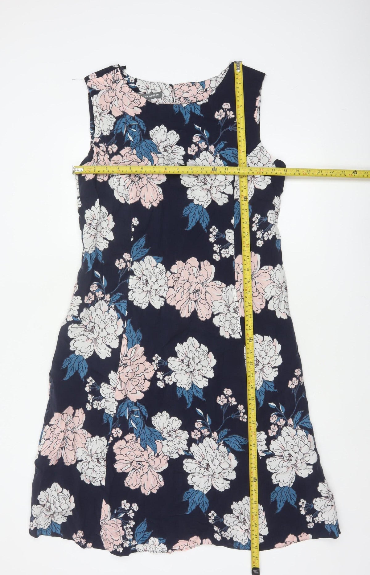 Laura Ashley Women Navy Floral A-Line Long Dress UK 14 Sleeveless
