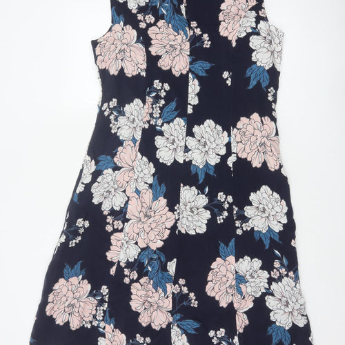 Laura Ashley Women Navy Floral A-Line Long Dress UK 14 Sleeveless