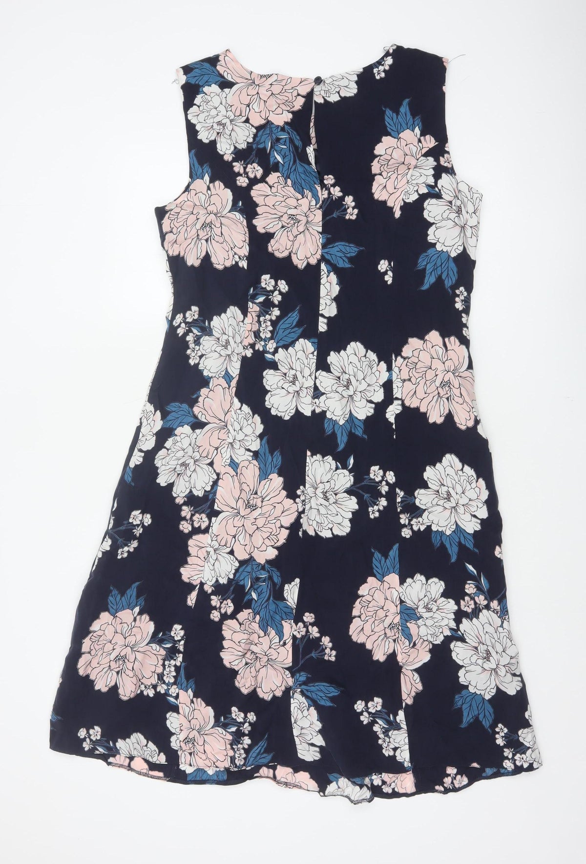 Laura Ashley Women Navy Floral A-Line Long Dress UK 14 Sleeveless