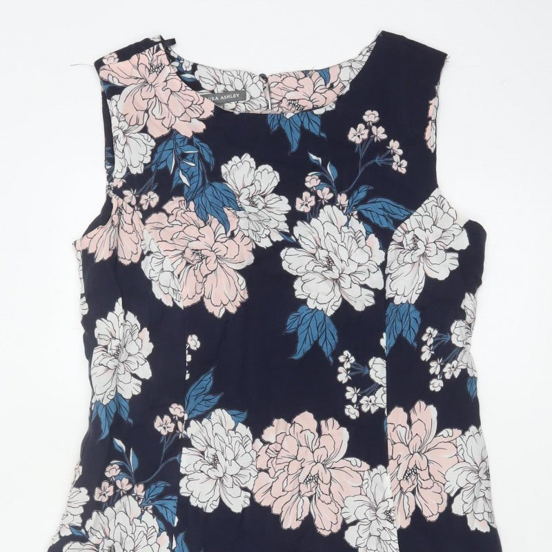 Laura Ashley Women Navy Floral A-Line Long Dress UK 14 Sleeveless