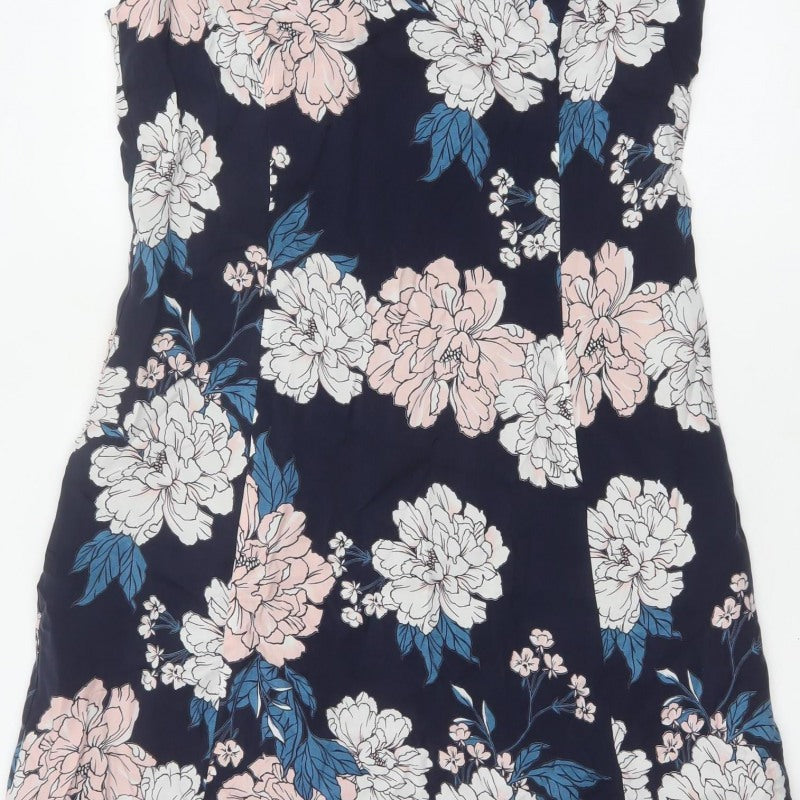 Laura Ashley Women Navy Floral A-Line Long Dress UK 14 Sleeveless