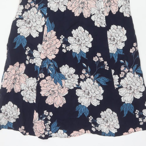Laura Ashley Women Navy Floral A-Line Long Dress UK 14 Sleeveless