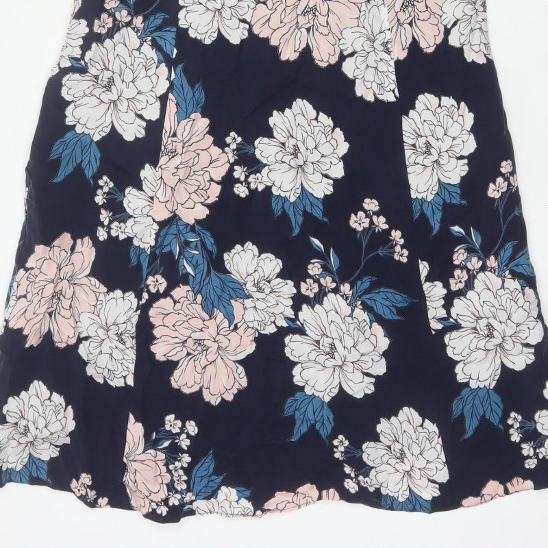 Laura Ashley Women Navy Floral A-Line Long Dress UK 14 Sleeveless