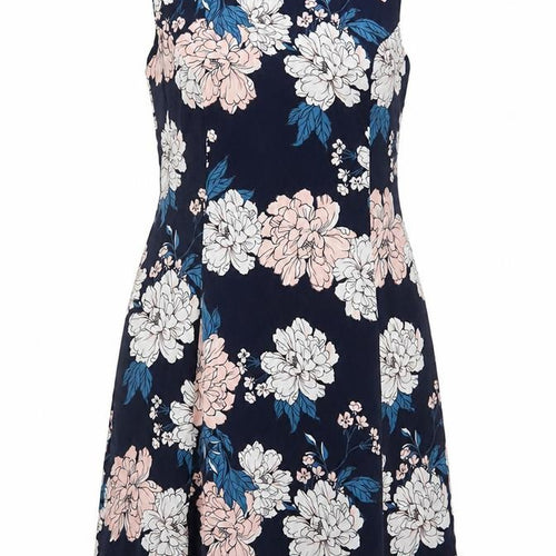 Laura Ashley Women Navy Floral A-Line Long Dress UK 14 Sleeveless