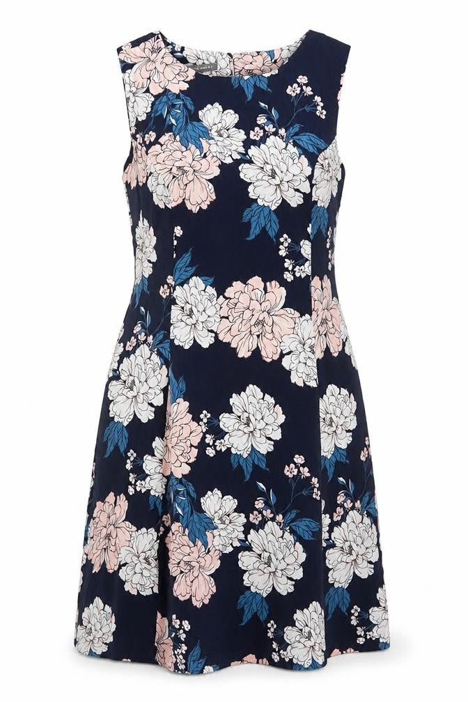 Laura Ashley Women Navy Floral A-Line Long Dress UK 14 Sleeveless