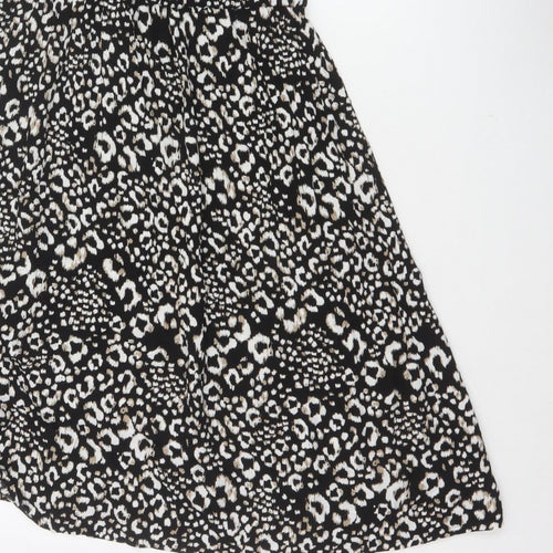 Next Women Black Animal Print UK 12 Off Shoulder Fit & Flare Midi Dress