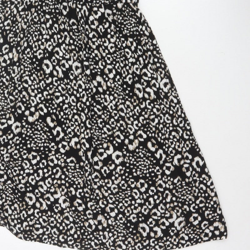 Next Women Black Animal Print UK 12 Off Shoulder Fit & Flare Midi Dress