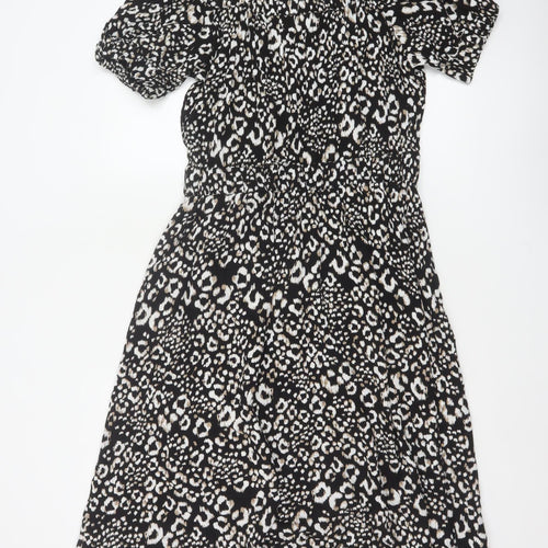 Next Women Black Animal Print UK 12 Off Shoulder Fit & Flare Midi Dress