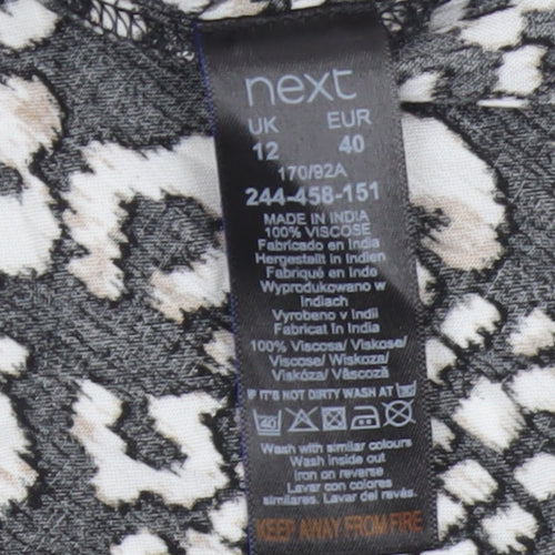 Next Women Black Animal Print UK 12 Off Shoulder Fit & Flare Midi Dress