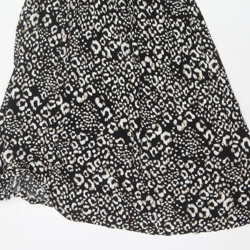 Next Women Black Animal Print UK 12 Off Shoulder Fit & Flare Midi Dress