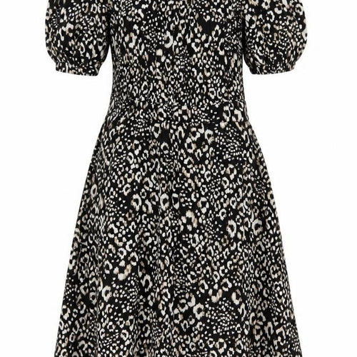 Next Women Black Animal Print UK 12 Off Shoulder Fit & Flare Midi Dress