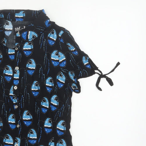 Hell Bunny Women Black Blue UK 12 Kimono Sleeve Button-Up Blouse