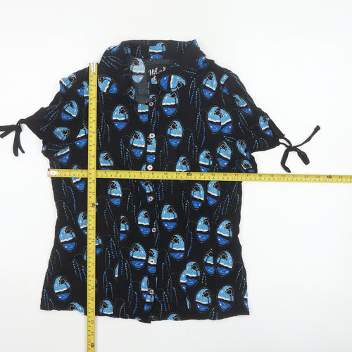 Hell Bunny Women Black Blue UK 12 Kimono Sleeve Button-Up Blouse