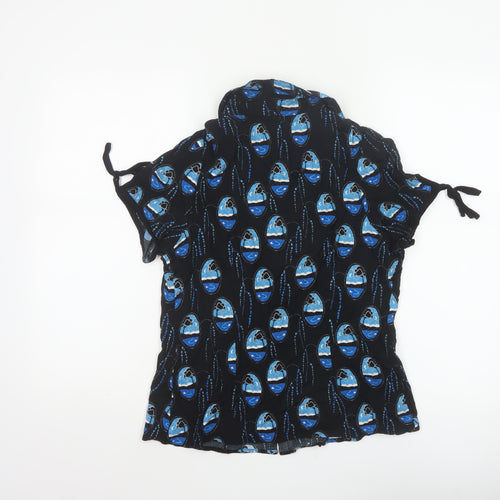 Hell Bunny Women Black Blue UK 12 Kimono Sleeve Button-Up Blouse
