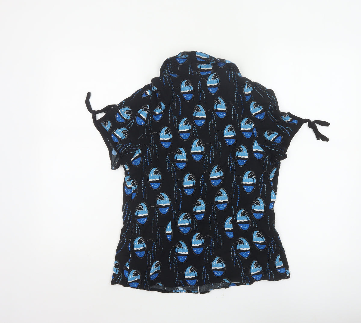 Hell Bunny Women Black Blue UK 12 Kimono Sleeve Button-Up Blouse