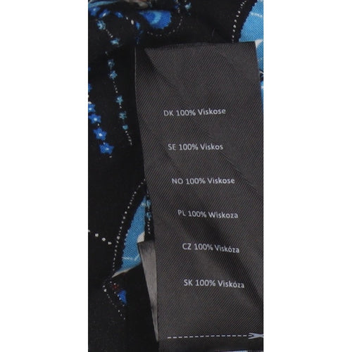 Hell Bunny Women Black Blue UK 12 Kimono Sleeve Button-Up Blouse
