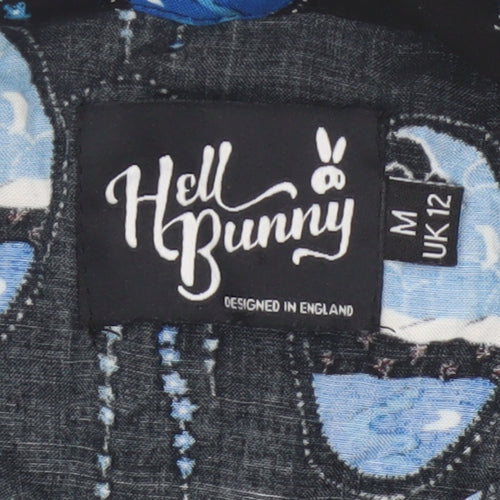 Hell Bunny Women Black Blue UK 12 Kimono Sleeve Button-Up Blouse