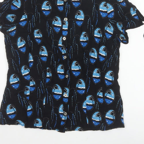Hell Bunny Women Black Blue UK 12 Kimono Sleeve Button-Up Blouse