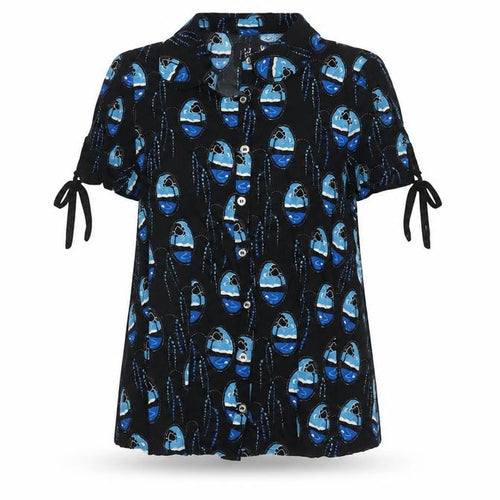 Hell Bunny Women Black Blue UK 12 Kimono Sleeve Button-Up Blouse