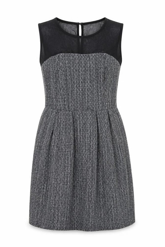 Front view of Marks and Spencer Limited Edition Women's Black Grey Fit & Flare Dress 10