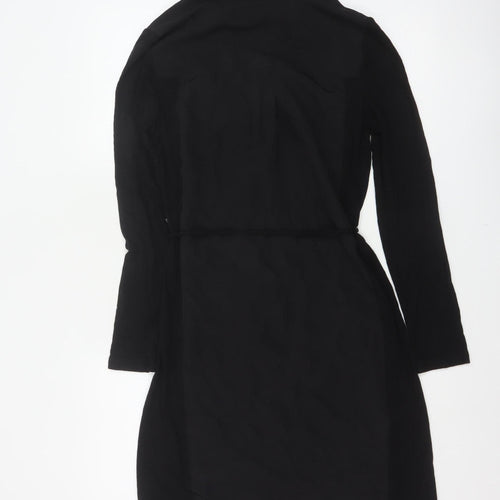 Oasis Women Black XS Midi Shirt Dress Tropical Floral Butterfly Belted